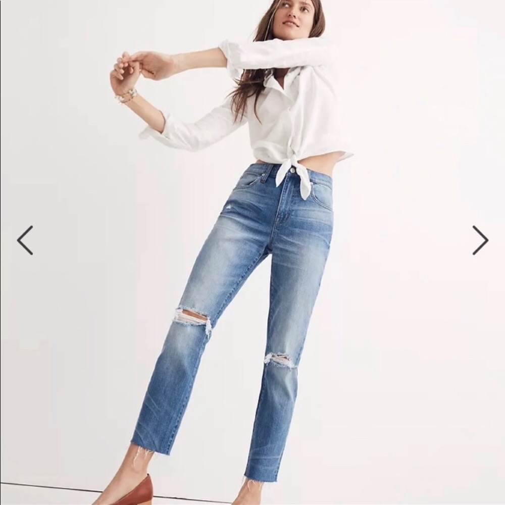 Madewell The High Rise Slim Boyjean Distressed Knee Rip Size 27
